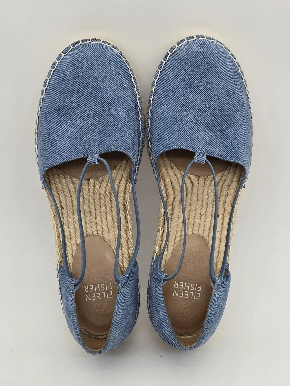 Eileen Fisher Lee Espadrille Flats Sz 7.5 Leather Denim-Printed Costal Vacation